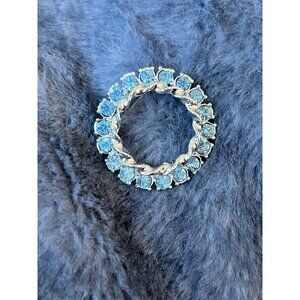 Vintage Silvertone CircleLight Blue Rhinestones  signed Gerrys
